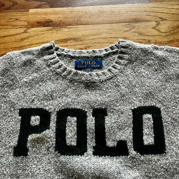Polo RL sweater - Unisex Kids Large - Gray with Polo in hunter green - Picture 2 of 7
